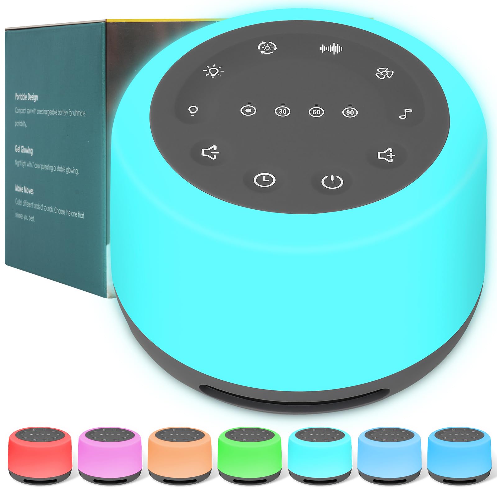 Machine à Bruit Blanc, Appareil De Sommeil Portable à Bruit Blanc, Veilleuse 7 Couleurs Et 24 Sons De Sommeil Apaisants, Machine De Sommeil Rechargeable Par Usb Avec 3 Fonctions De Minuterie