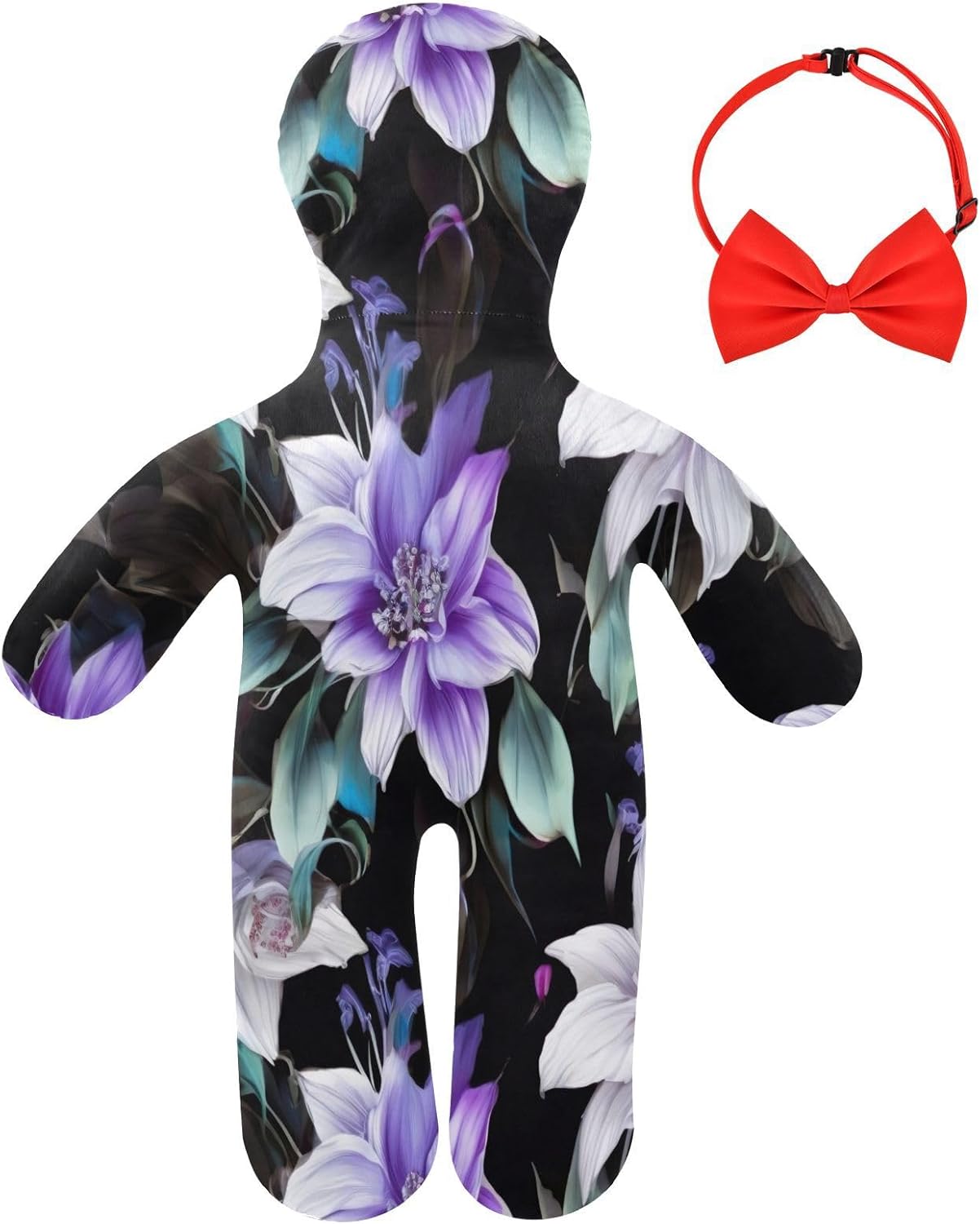 Purple Flower Black Human-Shaped Pillow Soft Body Pillows Washable Velvet Pillows for Anxiety Relief Sleeping Cuddling & Support