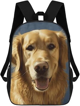 All-Weather Golden Dog Laptop Backpack for Men Women Water Resistant Travel Carry on Backpack Work Business Commuter Daypack for Hiking Camping Cycling Climbing Black