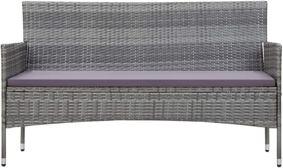Modern 3-Seater Outdoor Sofa Grey PE Rattan Steel Frame Polyester Fabric Cushions Weather-Resistant Patio Furniture for Balcony