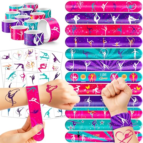 72PCS Gymnastics Party Favors - 48 Tattoos & 24 Slap Bracelets Perfect for Gymnastics-Themed Birthdays School Prizes and Christmas Rewards for Kids