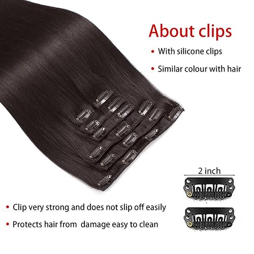 Miniatura 4 de Extensiones de cabello humano real con pinzas, extensiones de cabello humano Remy brasileño lacio, doble trama, 16 clips, 14 pulgadas, 7 unidades,