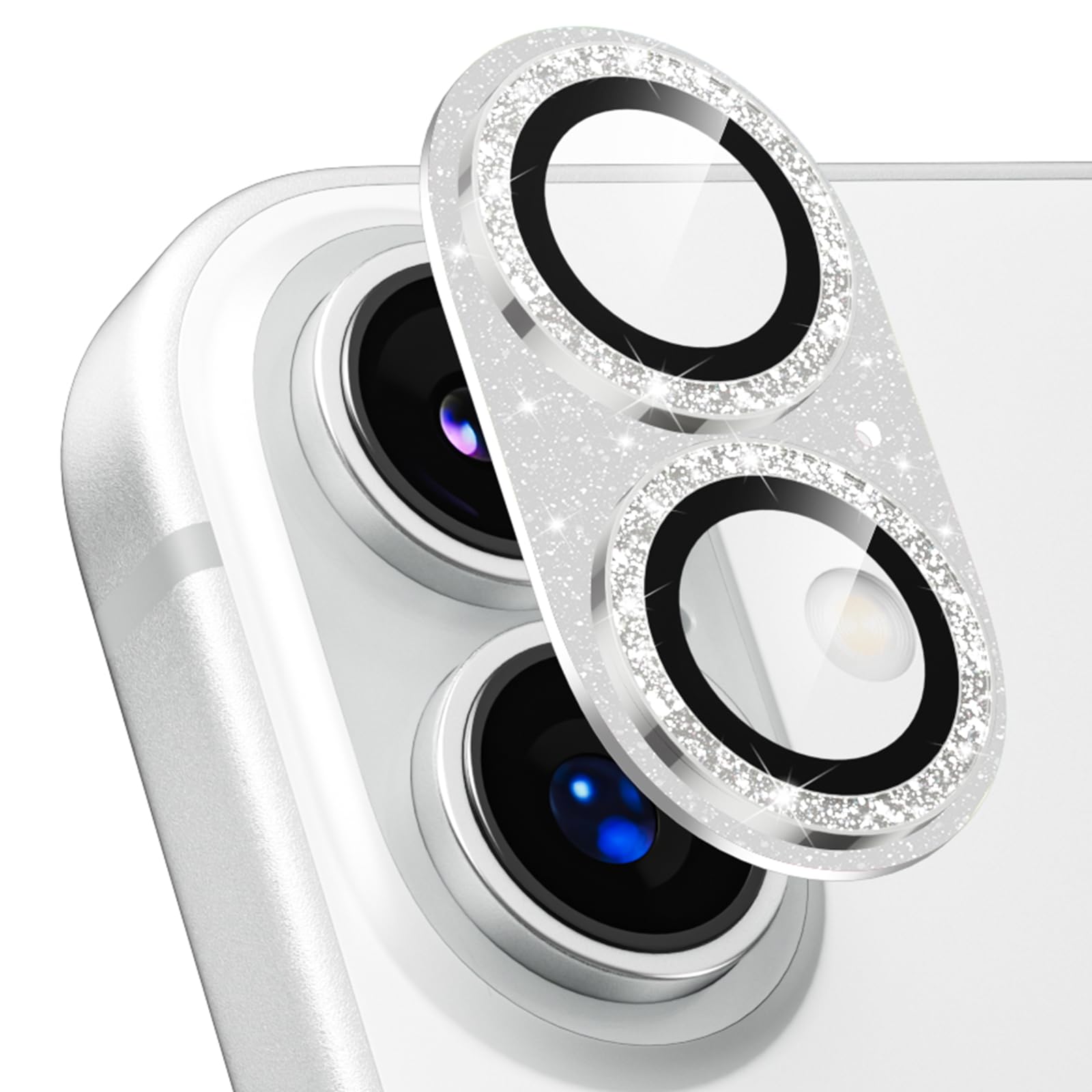 Podick カメラカバー iPhone17用 カメラフィルム キラキラ 9H強化ガラス アルミ合金 耐衝撃 いphone17 カメラ保護 高透過率 キズ防止 露出オーバー防止 一体化 全面保護 気泡ゼロ 指紋防止 貼り付け簡単 アイフォン17 対応 レンズプロテクター (17,シルバー)