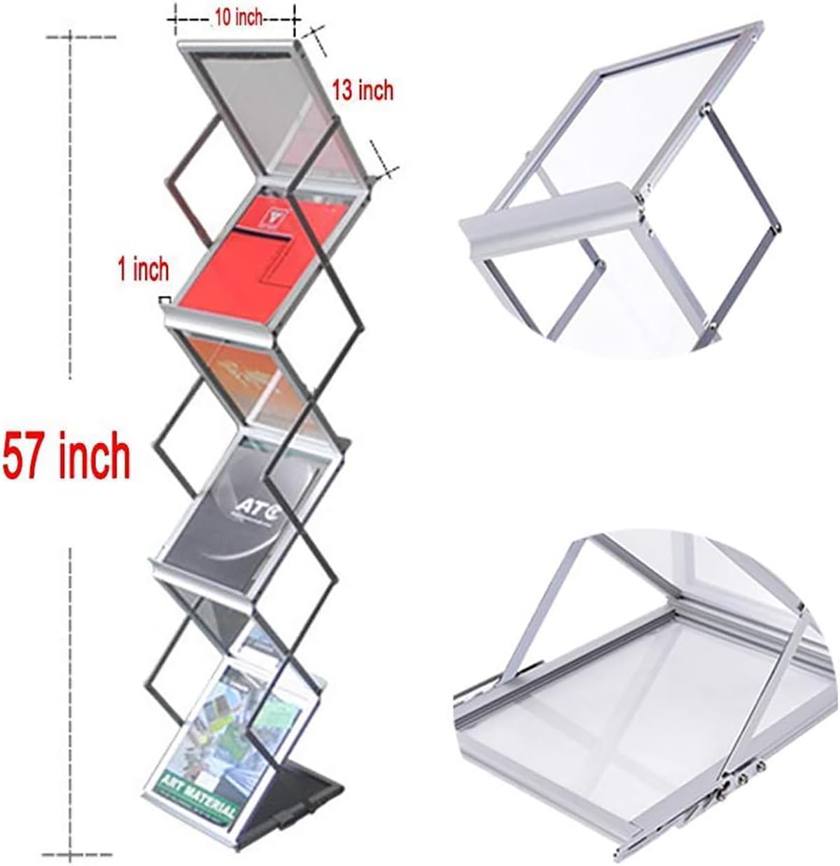 A4 Présentoir à Brochure Aluminium Portable avec Sac Oxford, 6 Sections