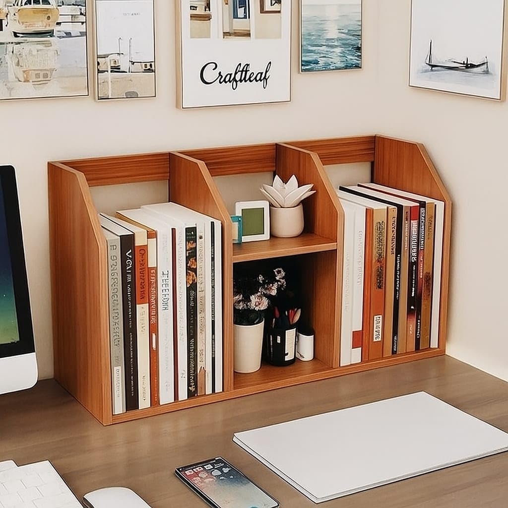 craftlef Table Top Bookshelf – 4 Tier Countertop Bookcase & Multipurpose Storage Organizer | DIY Engineered Wood Desk Shelf, Book Rack for Study, Office & Home Décor (Wood Accent)-image-12