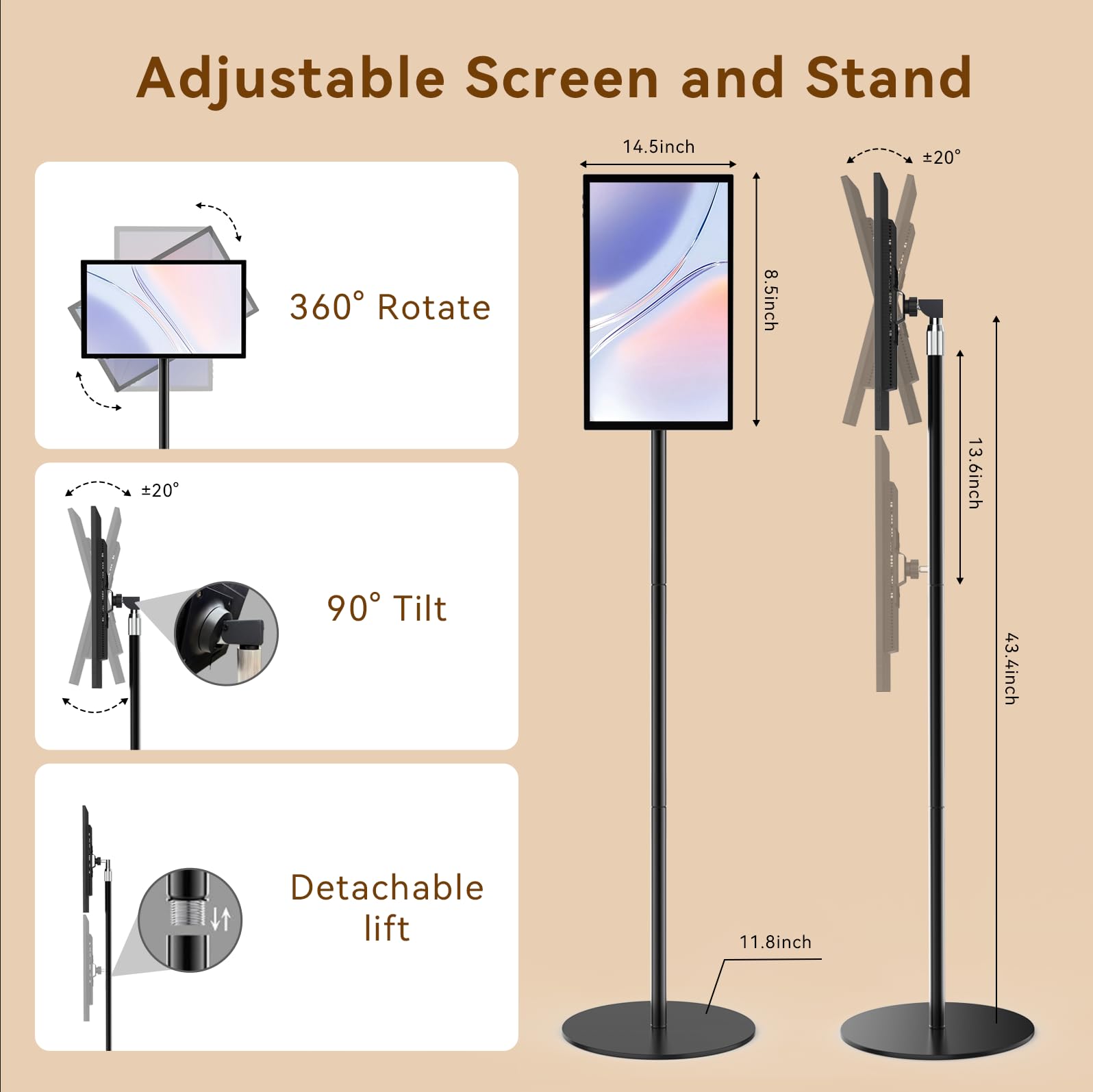 Pantallas publicitarias de señalización digital de 15.6 pulgadas con soporte ajustable, monitor de pantalla multitáctil capacitivo con pantalla de cámara que refleja la gestión de la nube CMS,