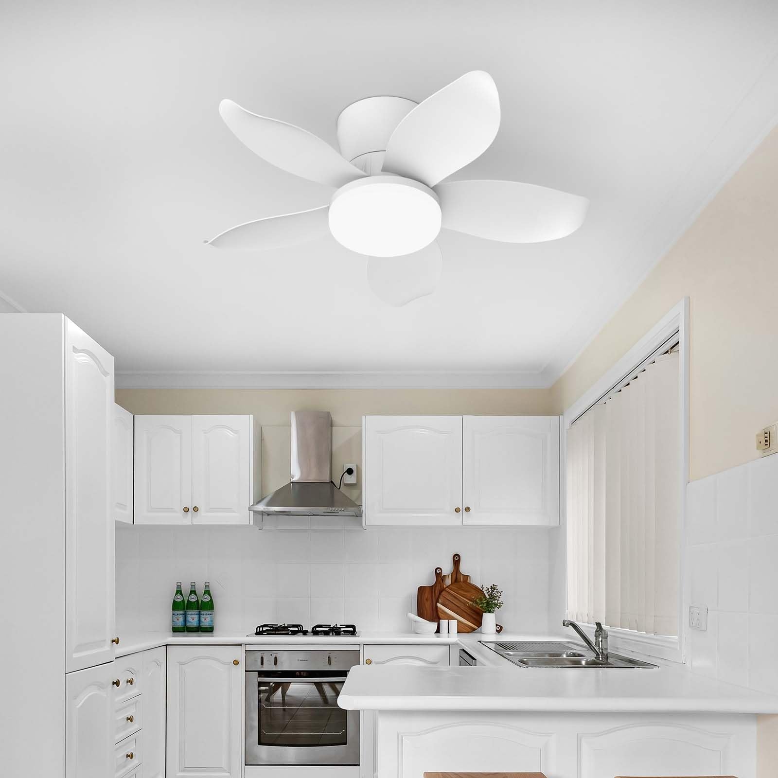 YFHKWJ Modern Ceiling Fan with Lights - Smart Dimmable LED Fan Light, APP Remote Control, 6 Speed & Timer, DC Motor, Summer-Winter Mode, 5 Blade Flush Mount for Bedroom, Dining Room-White