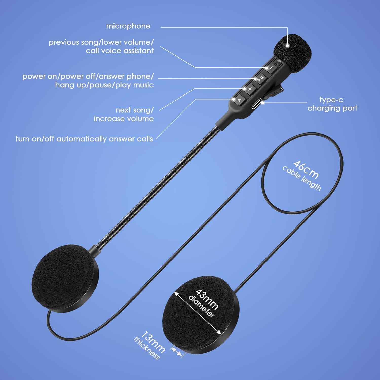 Motorcycle Helmet Bluetooth 5.3 Headset Speakers with 900mAh Battery, Outdoor Wireless Headphones Hands Free, Music Call Control,Auto Answer for Motorbike Sport Cycling, Skilling, Riding Earphones image 7 of 7 B0BXSN1J63