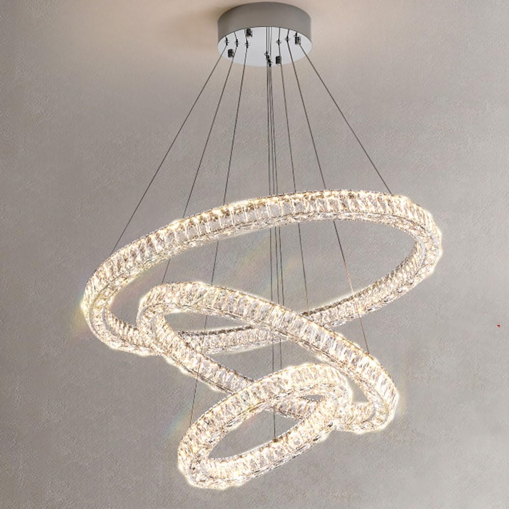 HXYSXHJUO led light luxury circle staircase grand chandelier, crystal creative lamp, for living room master bedroom dining bedroom,80+60+40cm