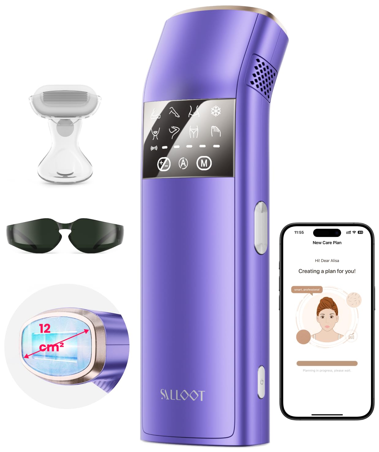 25J Epilatore laser IPL con Triplo Impulso, zaffiro ghiaccio indolore a 3 °C, Epilazione laser definitiva, 999900 impulsi di Luce Pulsata, per Uomo Donna, Ascelle Bikini Corpo,Idea Regalo(viola)