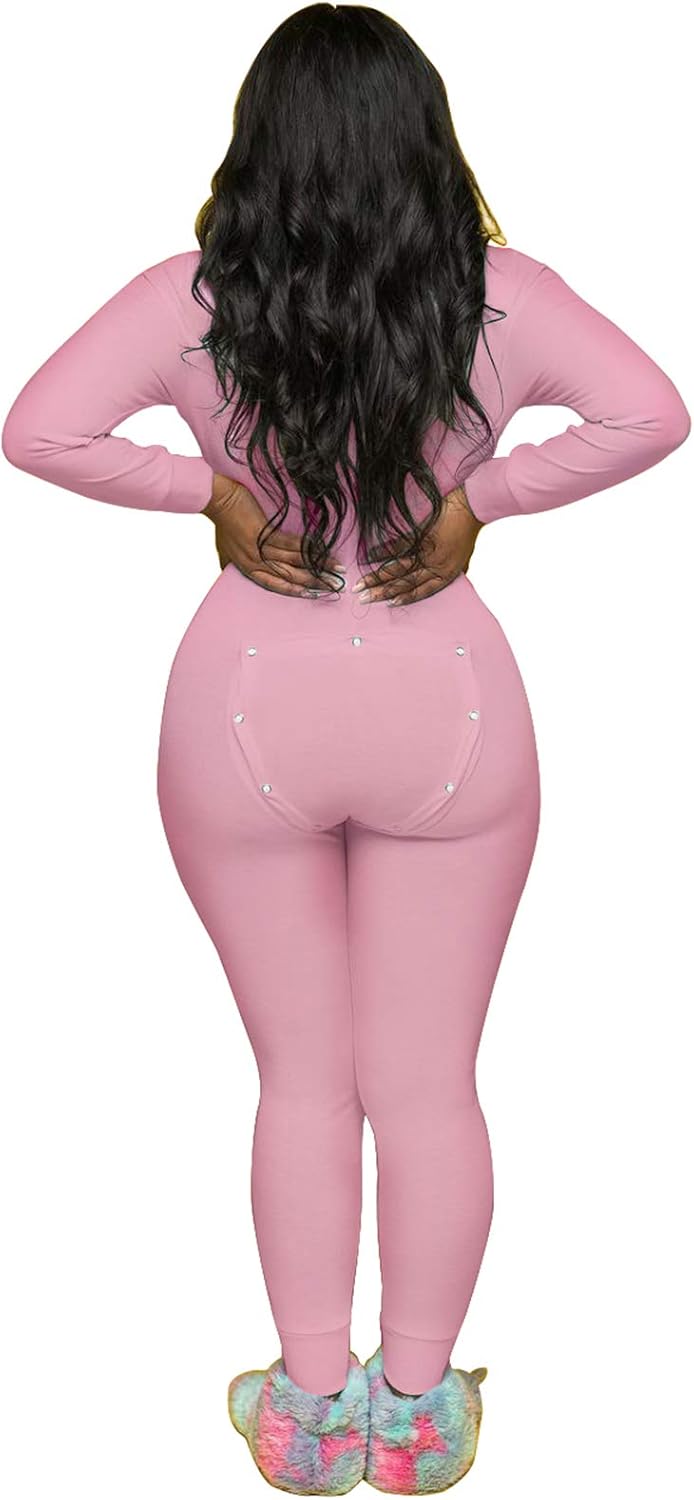 Women's Sexy Deep V Neck Jumpsuit Romper Butt Flap Pajamas Bodycon Bodysuit Long Sleeve One Piece Overall Sleepwear - Image 5