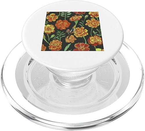 Cockatiel Marigolds Yellow Orange Vintage Plant Pattern PopSockets MagSafe PopGrip for iPhone