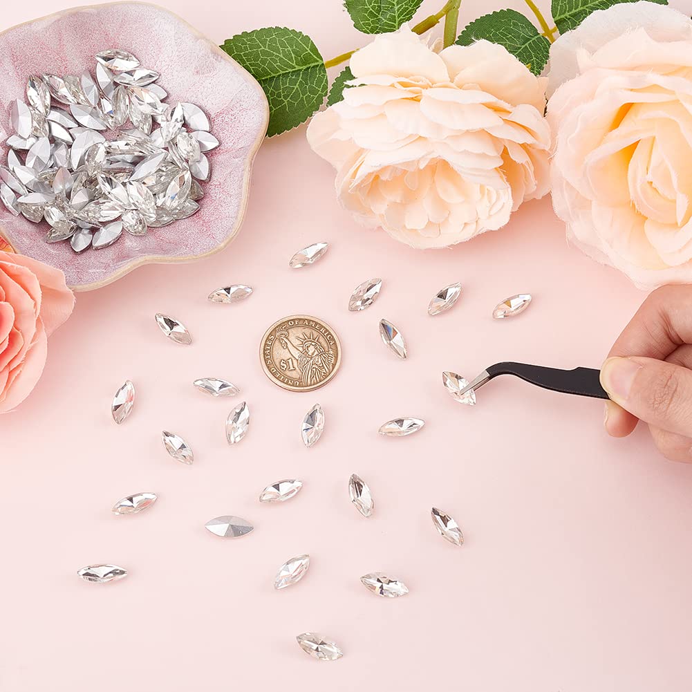FINGERINSPIRE 94 pezzo di Strass A Punta Posteriore 6 misure Strass di Vetro Gemme Gioielli Occhio di Cavallo Trasparente Abbellimenti con Cristalli Posteriori Placcati In Argento Pietre