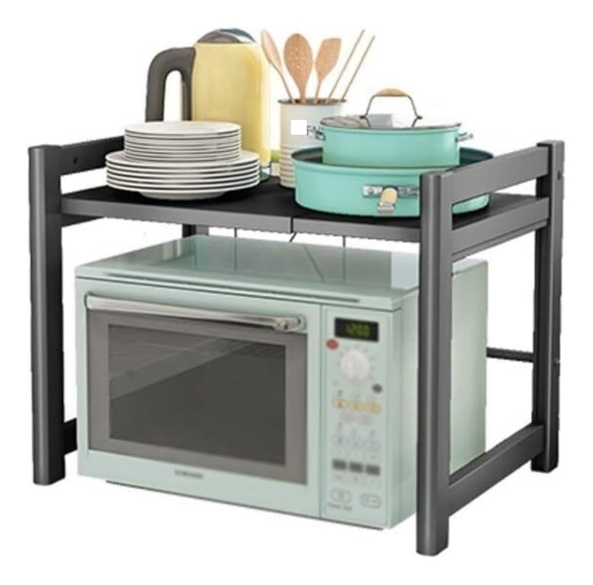 Tyuhduyur Black Kitchen Baker's Rack With Retractable Microwave Stand Carbon Steel Expandable Shelf For Cabinet Counter Color( One Size) ( One Size)