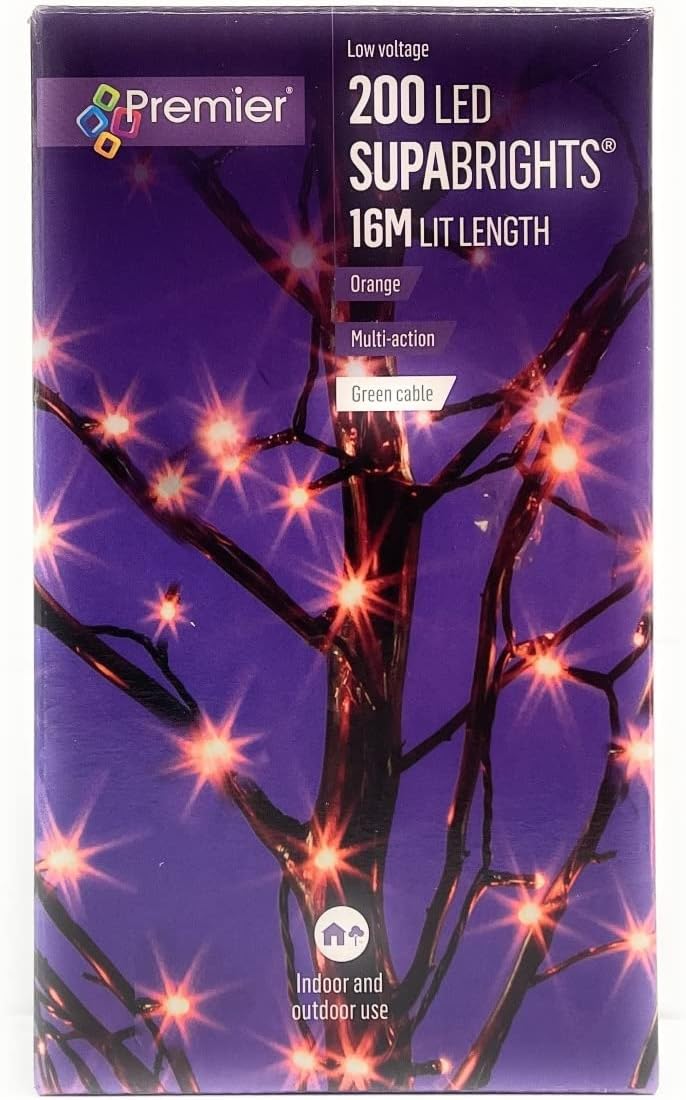 PremierDecorations 200 Ultra Bright Multi Action Orange Halloween LED Lights Indoor Outdoor