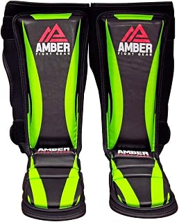 Amber Fight Gear MMA Shin Guards and Instep Foam Leg Pads Muay Thai Foot Protective Gear Boxing Kickboxing Training Sparring Protector