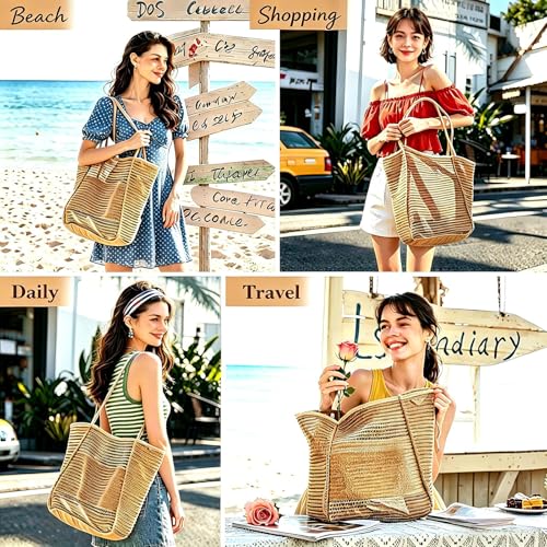Bolso de Playa Grande de Malla para Mujer con Bolsillo y Cierre miniatura 6