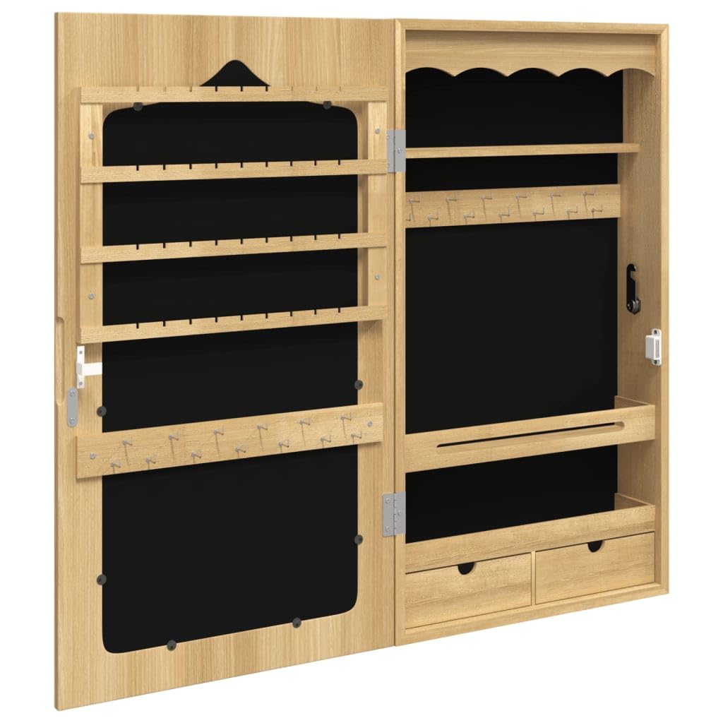 Szafka na biżuterię z lustrem montaż ścienny 37,5 x 10 x 67 cm, zamykana szafka z lustrem z 2 szufladami, hakami i półkami z materiału drewnopochodnego, w zestawie 2 klucze