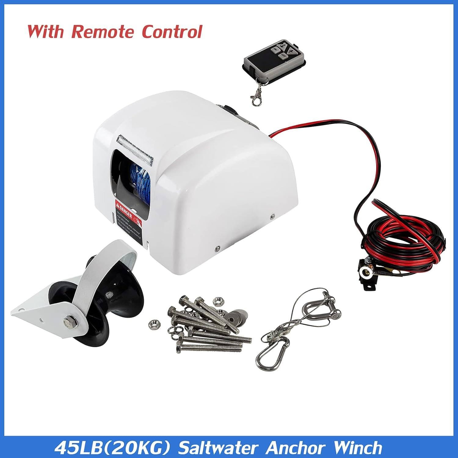 Wench per ancora per barche da 12 V, verricello per ancora elettrico, kit verricello per ancora per barche in acqua salata, con telecomando wireless e corda per ancora pre-avvolta da 100 piedi