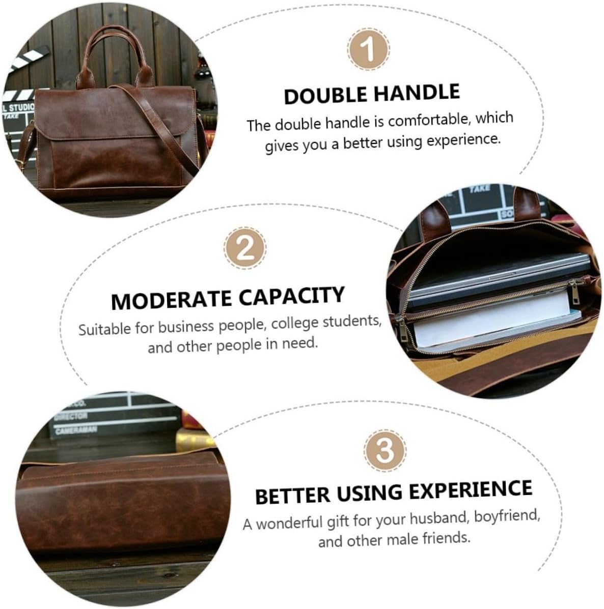 TEHAUX 1pc Pu Leather Briefcase for Business Laptop Shoulder Bag Multiple Pockets for Work Travel and Daily Use Stylish and Design
