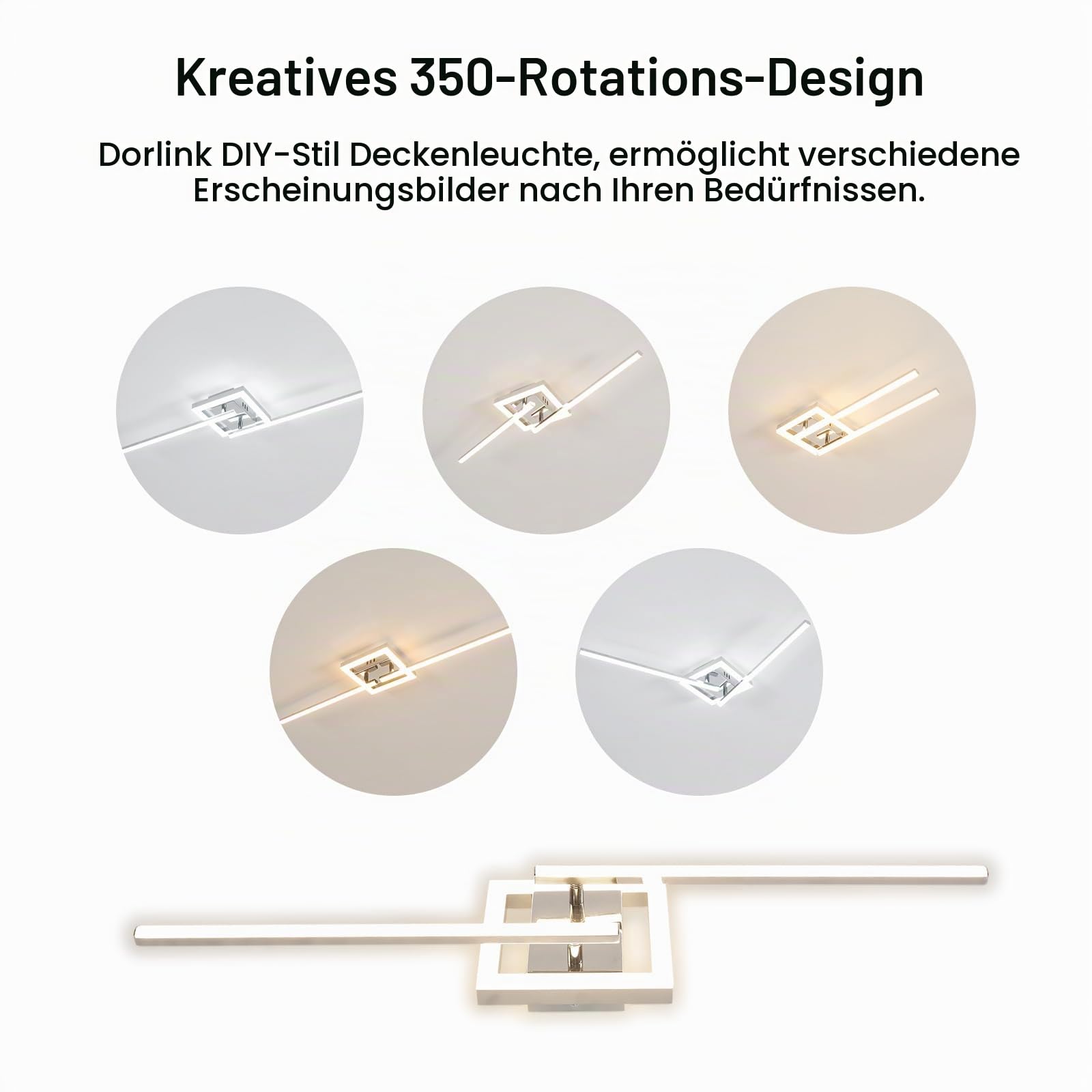 Dorlink Deckenlampe LED Dimmbar, Drehbar Deckenlampe Schlafzimmer 22W, Lampe Wohnzimmer 3000K/4000K/6500K, Wellen Esstischlampe, 2 Lichter Flurlampe Decke, Silber LED Wandleuchte für Küche, 82CM