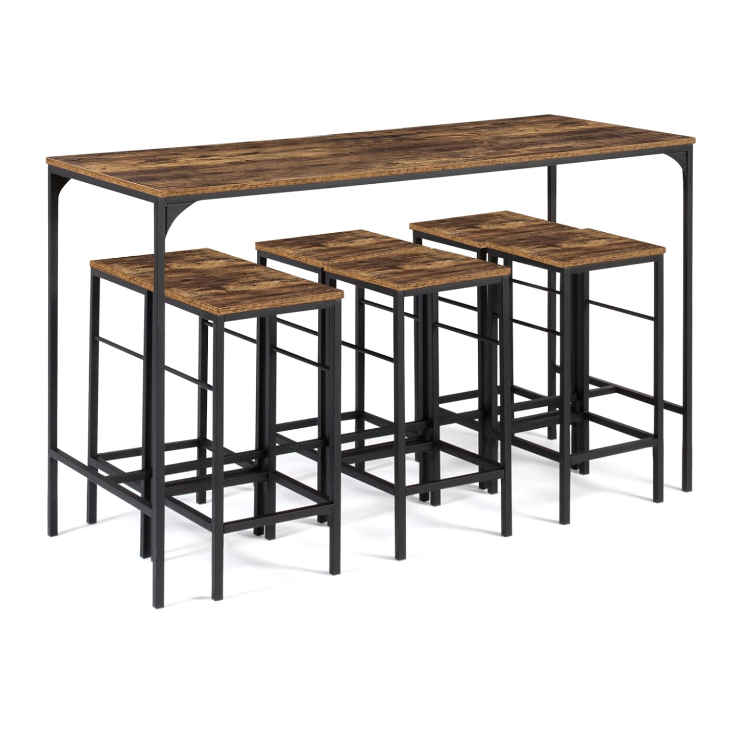 IDMarket - Ensemble Table Haute de Bar Dayton 150 cm et 6 tabourets Effet Vieilli Design Industriel