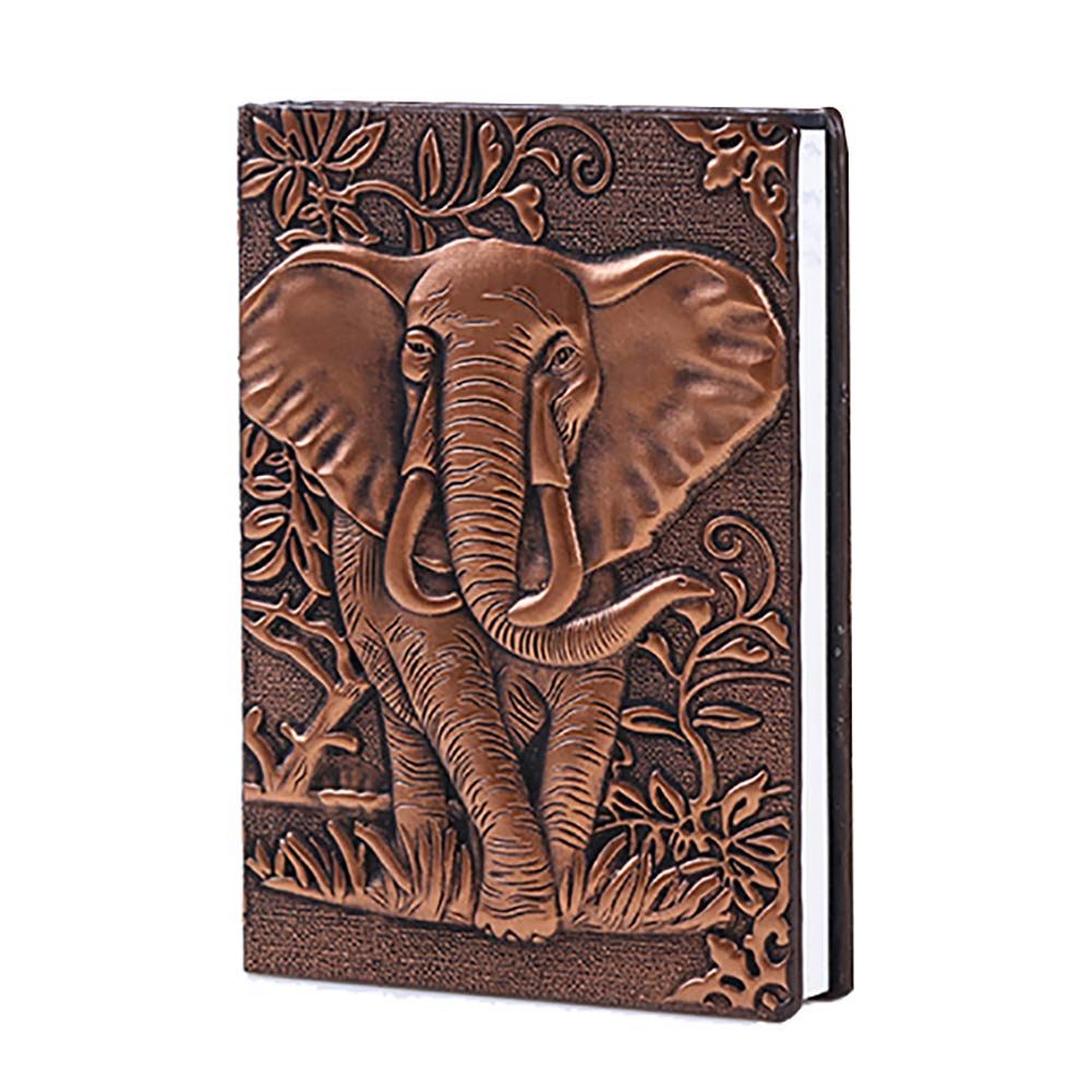 SENRN Embossed Elephant Leather Notebook Retro Travel Journal Lined Beige Paper Personal Diary Journal Notebook 100 Sheets(Brown) 1PC