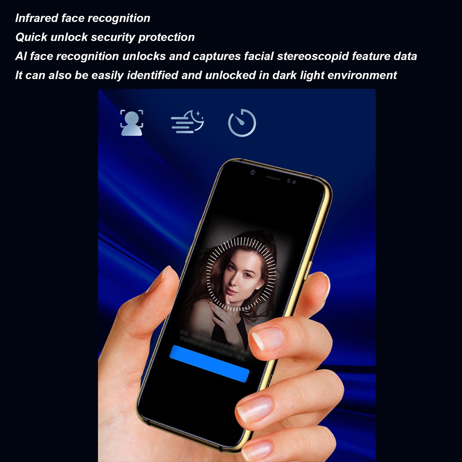 Mini Smartfon 4G Android 6.0, 3,5 Cala 3 GB RAM 32 GB ROM Czterordzeniowy Dual SIM Mały Telefon Komórkowy z Face ID, Bluetooth, Wi-Fi, Kieszonkowy Telefon Komórkowy dla Dzieci (Niebieski)