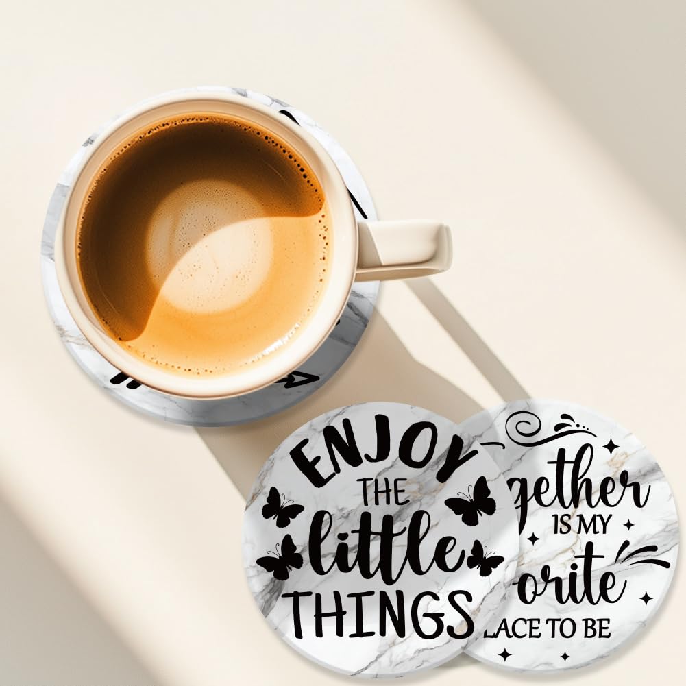 ANATTASOUL 9Pcs Bendiciones para el hogar Posavasos de Madera Reutilizables Redondos para Café Bar Cocina