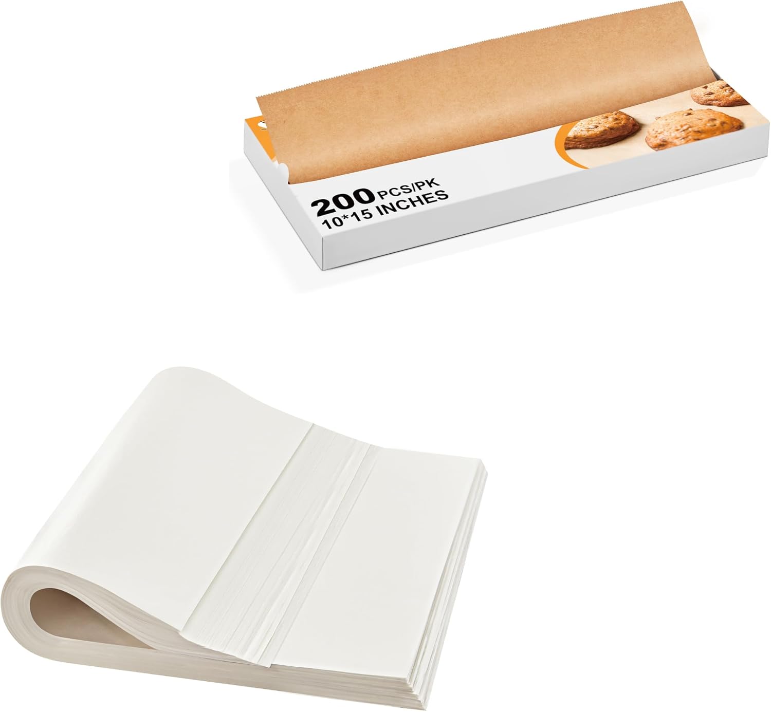 SMARTAKE 200Pcs 12x16 Inch White Parchment Paper Sheets Bundle with 200Pcs Pop-Up Parchment Paper Sheets, Non-Stick Greaseproof Baking Paper for Grilling Wrapping Air Frying, Compact Volume
