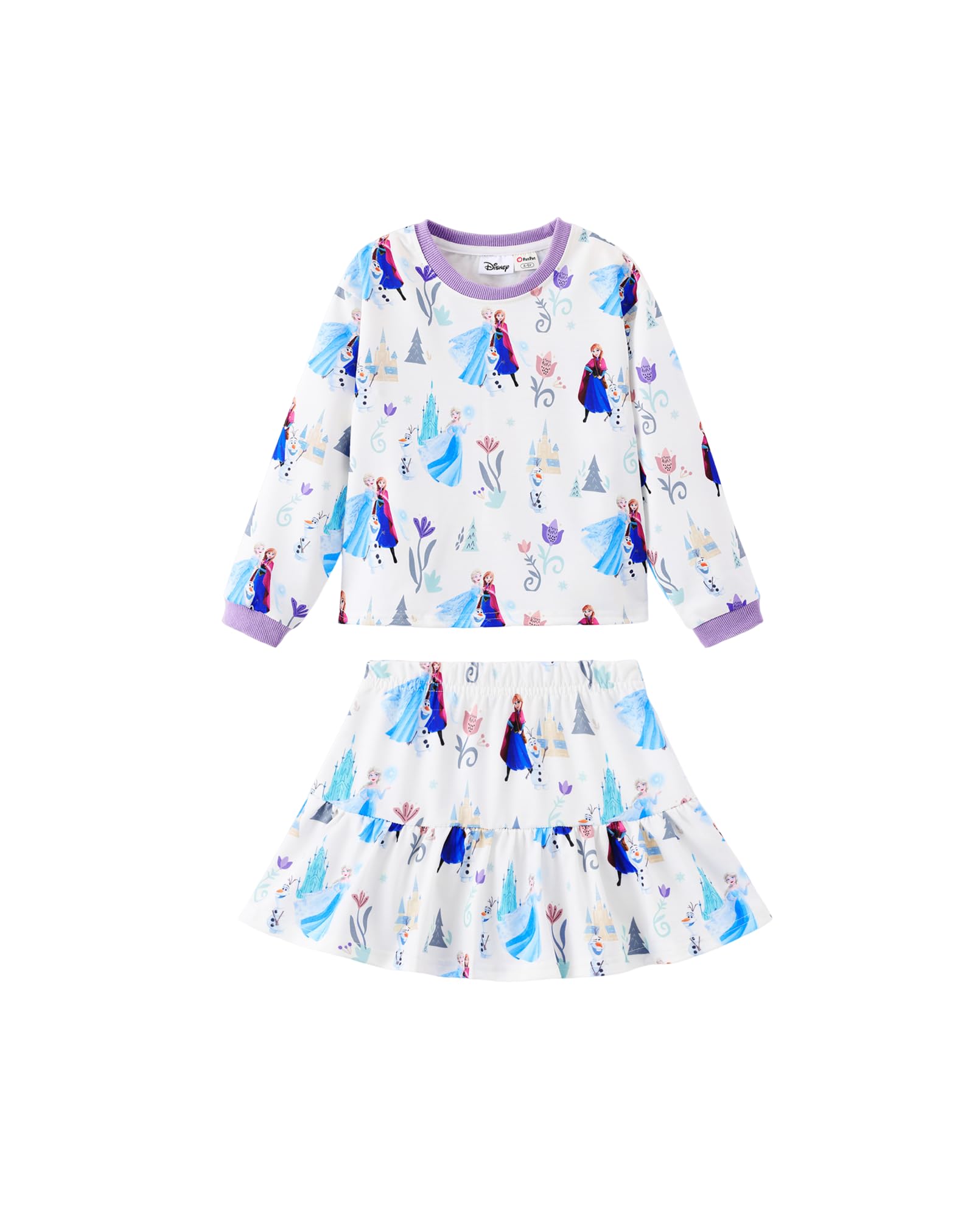 Disney Girls' 2-Piece Outfit Sweatshirt Top &amp; Pleated Skirt Set 2-9Y