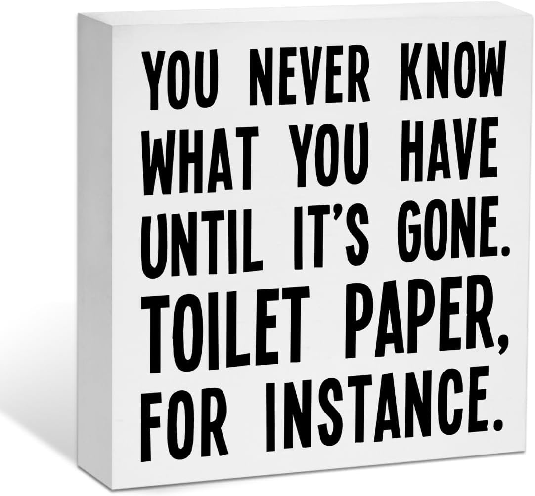 Funny Farmhouse Bathroom Decor Wooden Box Sign, Decorative Signs & Plaques