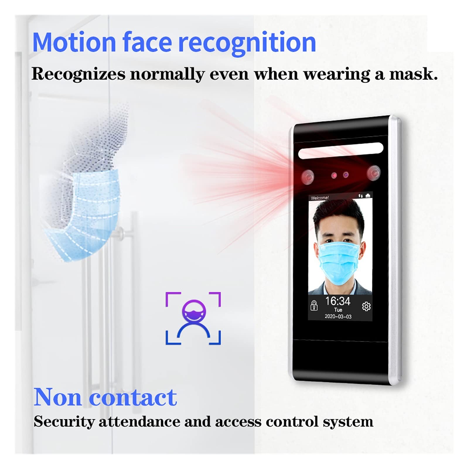 Zeiterfassung für Kleinbetriebe, Zugangskontrolle-Tastatur WiFi TCP/IP/USB Dynamic Face Biometric System Gesichtszeit Anwesenheitsmaschine ID IC(Kit 2)