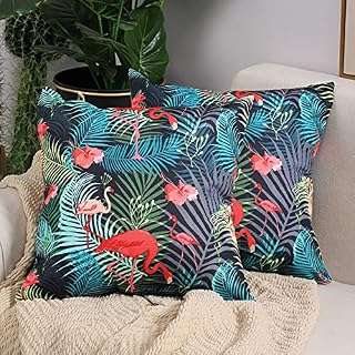 COFEDE Cushion Covers 18x18,Pack of 2 Outdoor Waterproof Garden Cushion Cases for Outside Sofa Bedroom,45x45 cm(Flamingo)