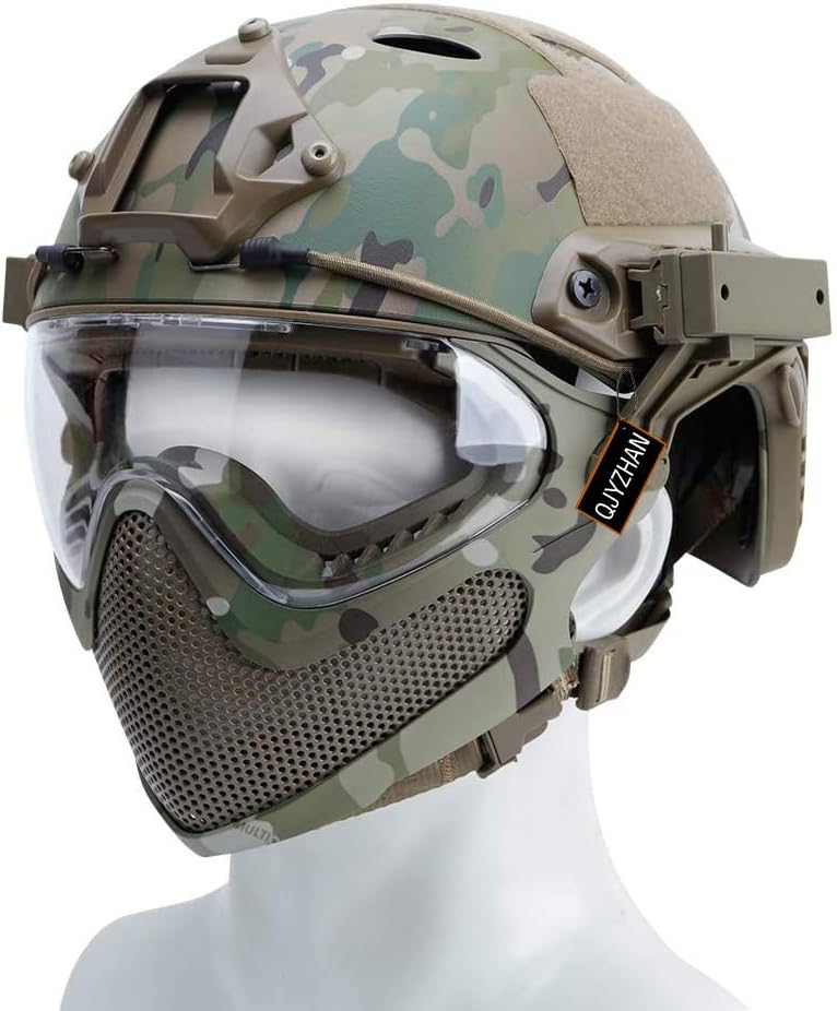 F22 PJ Tactical Fast Helmet, Detachable Mask and Goggles, Cosplay Tactical Riding Airsoft Full Face Protective Helmet