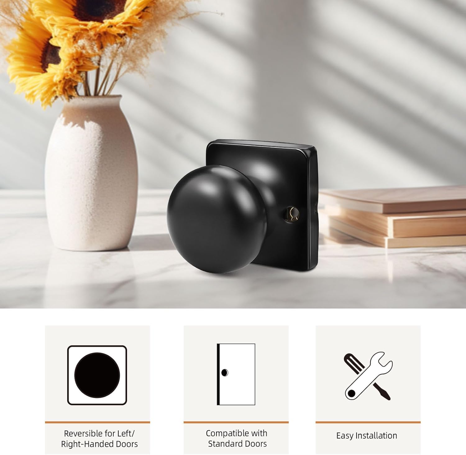 GOBEKOR 6 Pack Single Dummy Door Knobs for French Doors Matte Black Square Interior Door Knobs Dummy Round Single Side Knob Handles