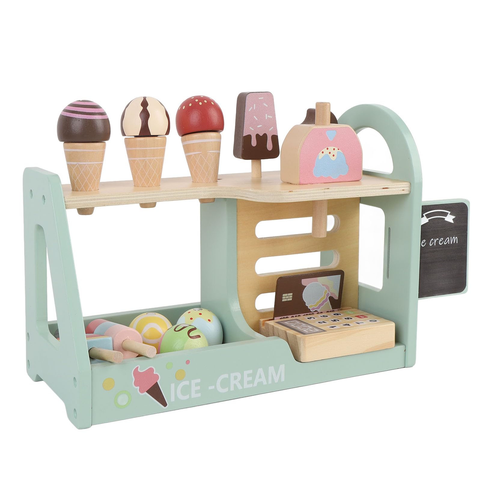 Generic Juguetes de Helado de Madera Realistas, Accesorios para Alimentos, Juego Educativo de Heladería, Juego Interactivo de Heladería para Niños