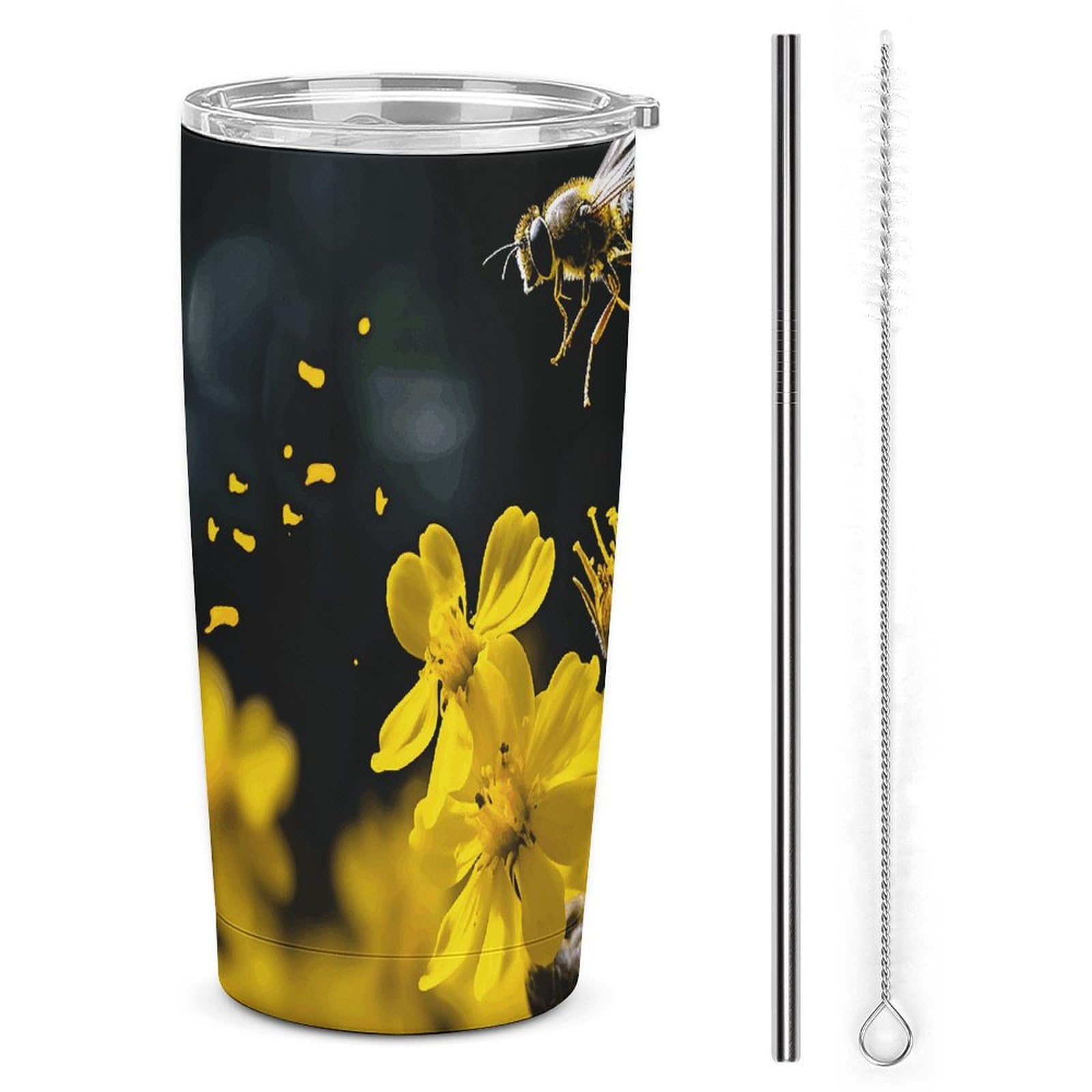 Gobelet isotherme en acier inoxydable de 591 ml avec motif fleurs et abeilles