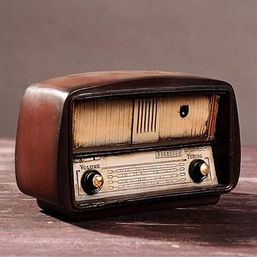 Adorno de radio vintage, figuras de resina marrón, decoración de mesa para oficina en casa, regalo, celebración