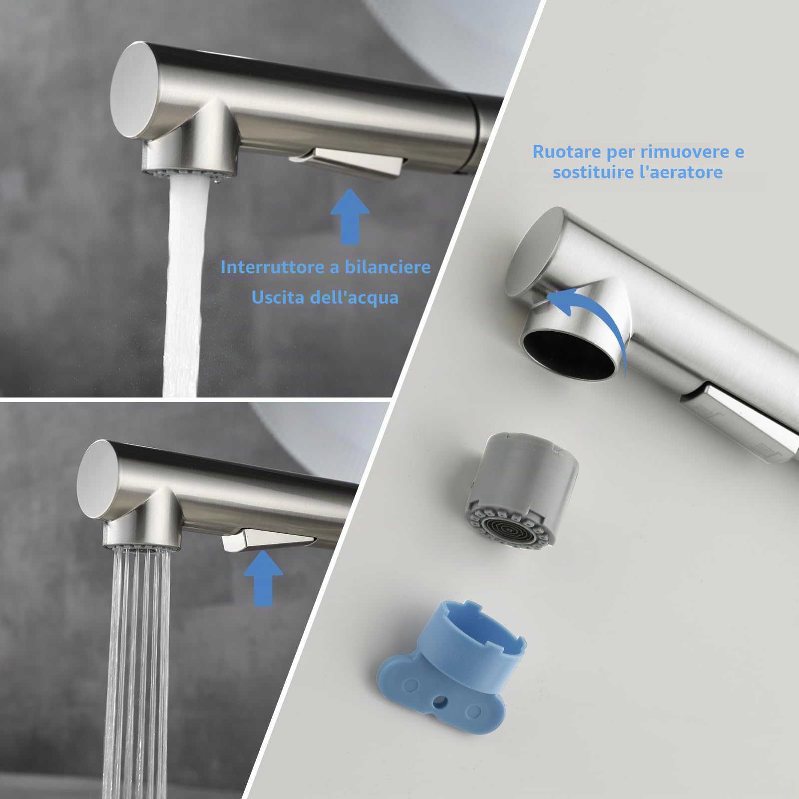Rubinetto Bagno Lavabo Pulitazza LakeBayMZC,304 Acciaio inossidabile a 360° Estraibile, miscelatore lavabo bagno con 2 tipi di getto d'acqua, Adatto per Rubinetto lavabo, Rubinetti da cucina e bar