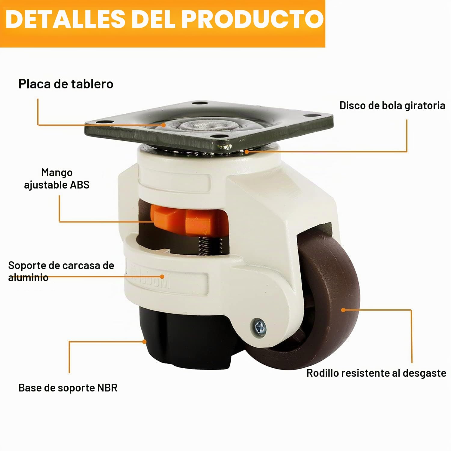 Homtone - Ruedas giratorias escalables, juego de 4, regulable en altura, carga 1000 kg, ruedas para banco de trabajo, muebles y carros