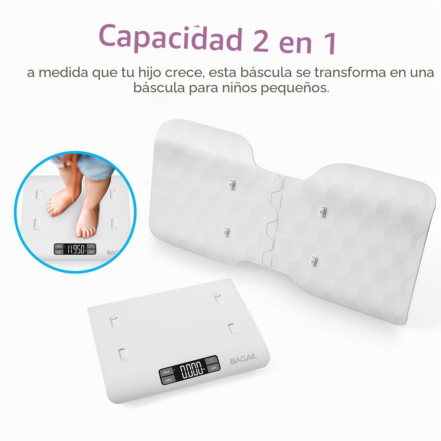 BAGAIL Báscula digital para bebés con bandeja, pantalla LCD grande, tara y retención, multiusos para niños, mascotas o adultos
