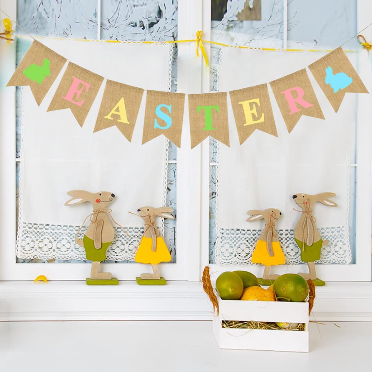 Happy Easter Hintergrund-Banner – Osterdeko Für Party Innen & Draußen – Mit Kaninchen-Motiv