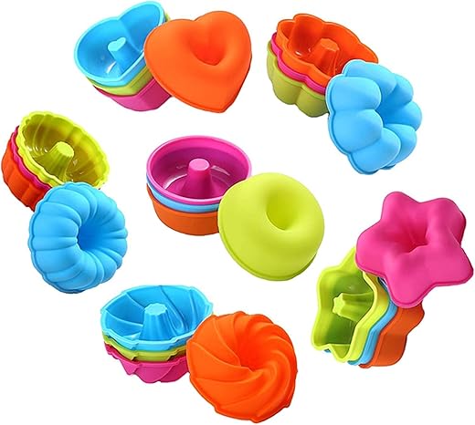 DOCOSS Pack of 18 Silicone Muffin Mould, Cupcake Donut Mold and Silicon Oven Moulds Set for Baking (Multicolor)