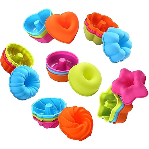 DOCOSS Pack of 18 Silicone Muffin Mould, Cupcake Donut Mold and Silicon Oven Moulds Set for Baking (Multicolor)