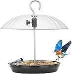 Kingsyard Adjustable Platform Wild Bird Feeder for Fruit, Seed or Mealworms, Dome Top Seed and Bluebird Feeder, Black