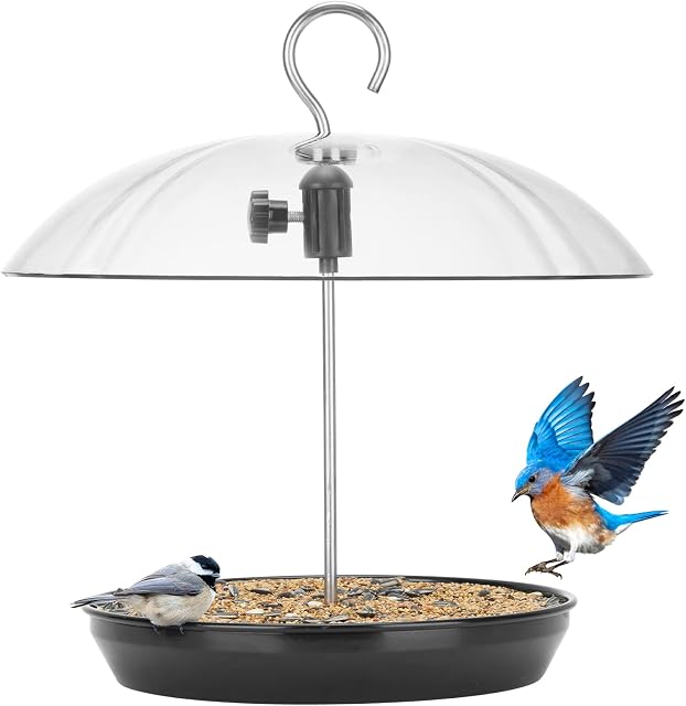 Kingsyard Adjustable Platform Wild Bird Feeder for Fruit, Seed or mealworms, Dome top Seed and Bluebird Feeder