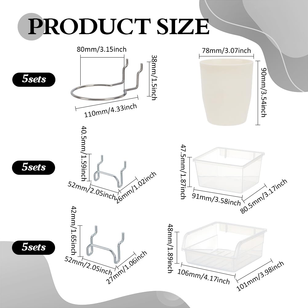 FINGERINSPIRE 15 Sets Pegboard Cups Pegboard Bins Set 3 Styles Supermarket Shelves Metal Pegboard Hook with Plastic Cup and Clear Box Assortment Bins Accessories for Garage Craft Workshop Workbench