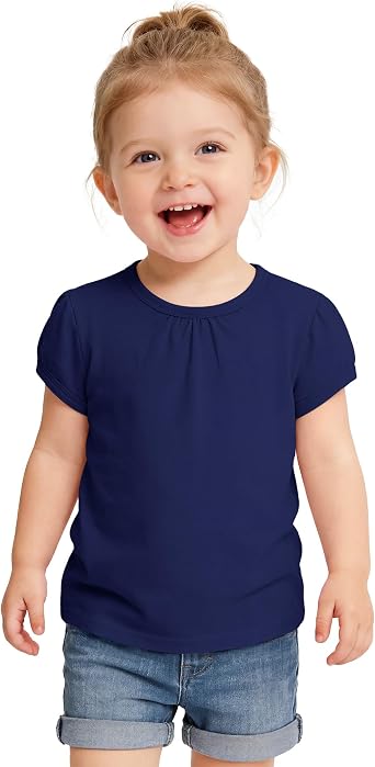 Toddler Girls Short Sleeve Shirts Baby Girl Pleated Crew Neck T-Shirt Cotton Tee Tops Size 18M-5T