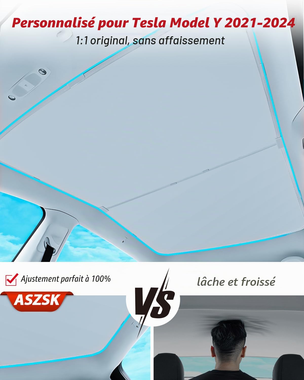 Pare-Soleil de Toit pour Tes-la Model Y 2021-2024, modèle amélioré avec Sac de Rangement, Blocage des UV, Facile à Installer